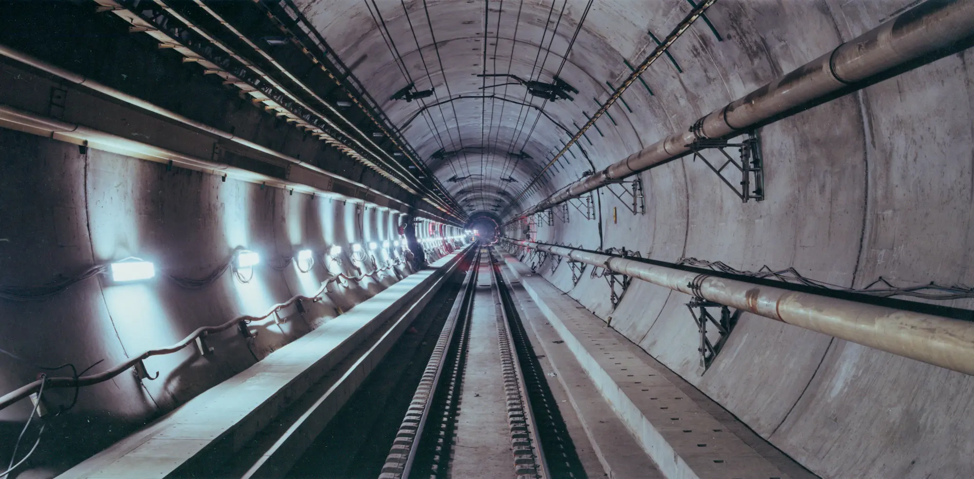 Interior view of the Channel Tunnel after completion