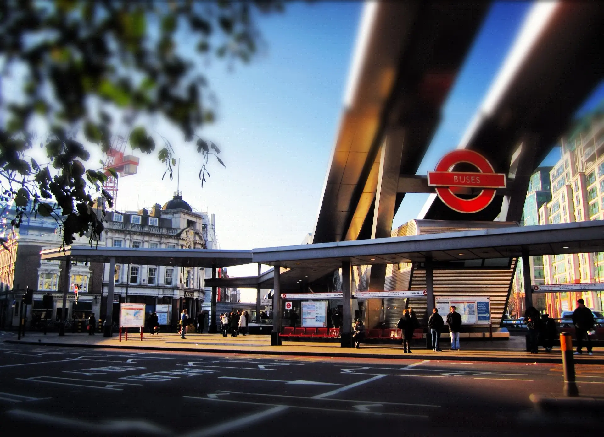 Exterior view of Vauxhall Station bus stop.