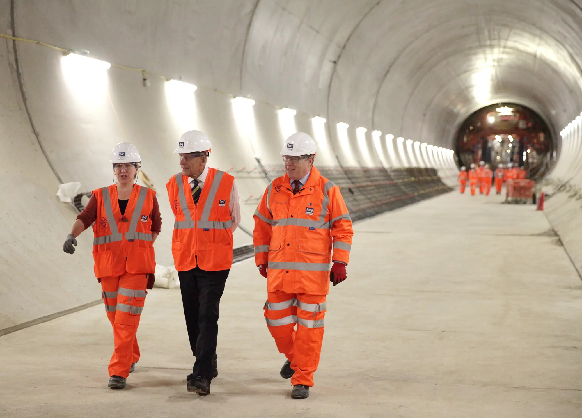 HRH Prince Philip, the Duke of Edinburgh, visited an Elizabeth line construction site in 2015 escorted by a Bechtel project manager