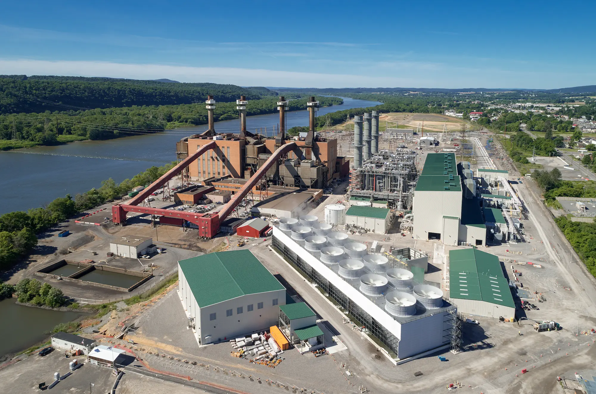 Aerial view overlooking the plant with the Susquehanna River in the background.
