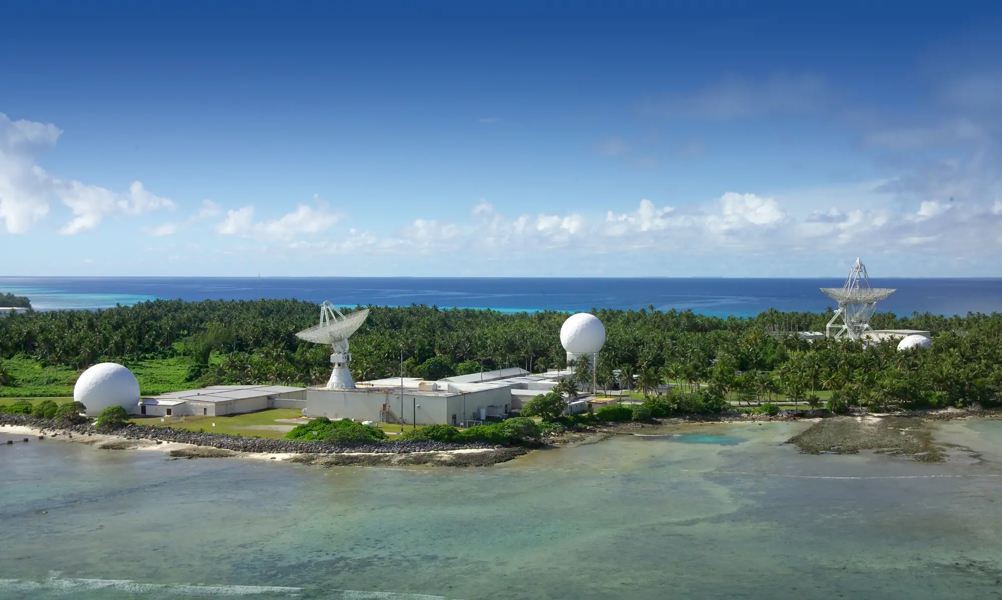 View of radar equipment on Roi-Namur, the northernmost, second-largest island of the Kwajalein Atoll.
